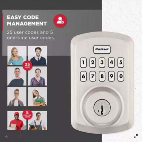 Kwikset Powerbolt 250 Series 992500-002 Keypad Electronic Lock, 3 Grade, Zinc, Satin Nickel, KW1 Keyway - 4