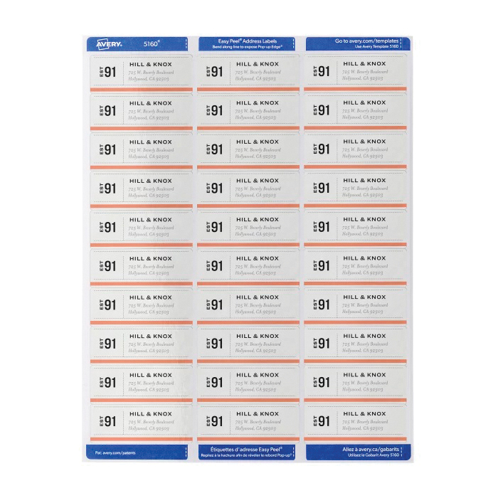 Avery Easy Peel 5260 Address Label, 2-5/8 in W, 750/PK - 3