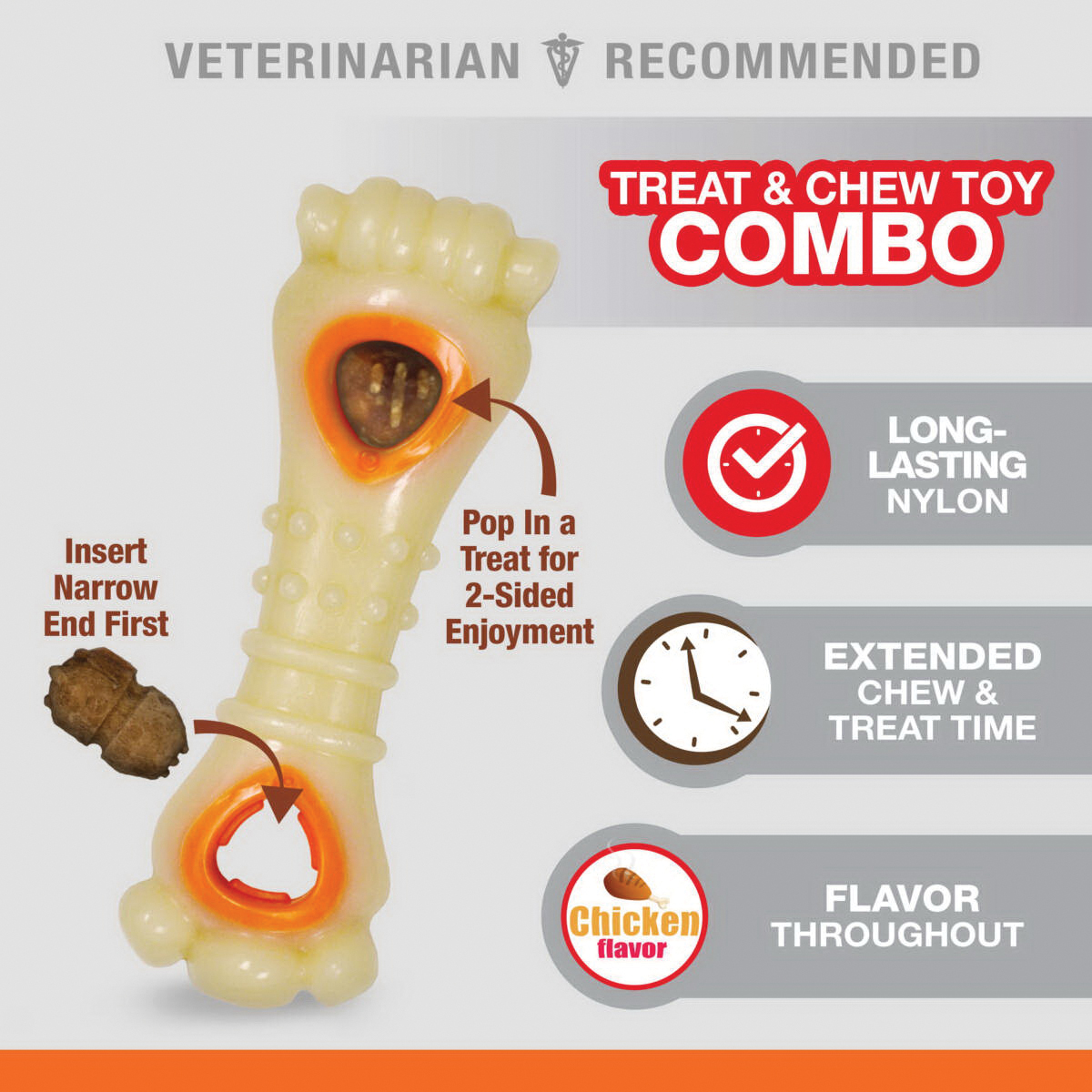 Nylabone Power Chew Series NTH993P Dog Toy, M, Chicken, Chew, Knuckle Bone, Nylon - 2