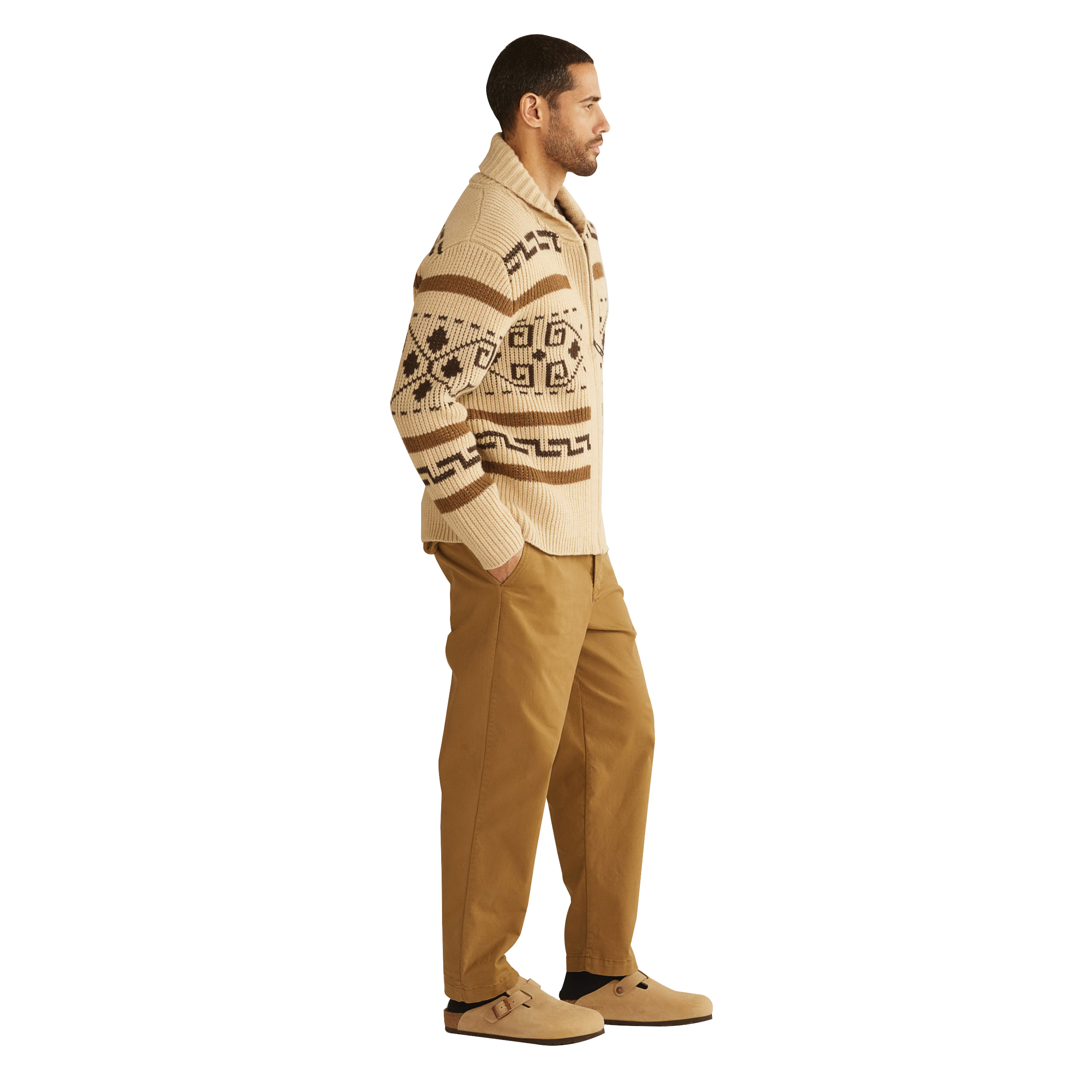 Pendleton The Original Westerley RF004-61161-L Sweater, L, 46 in, Ribbed Shawl, Lambswool, Brown/Tan - 2