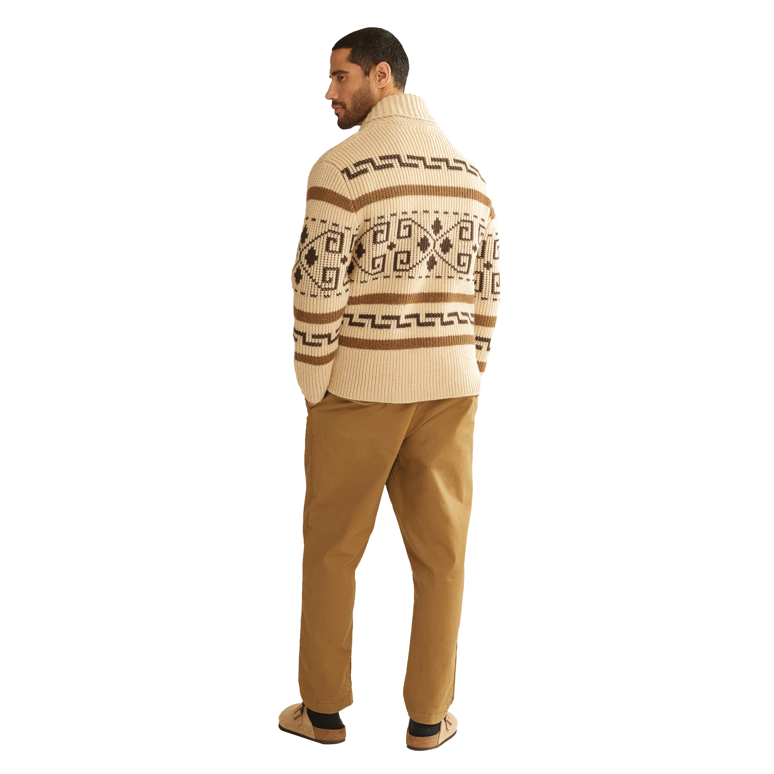 Pendleton The Original Westerley RF004-61161-L Sweater, L, 46 in, Ribbed Shawl, Lambswool, Brown/Tan - 3