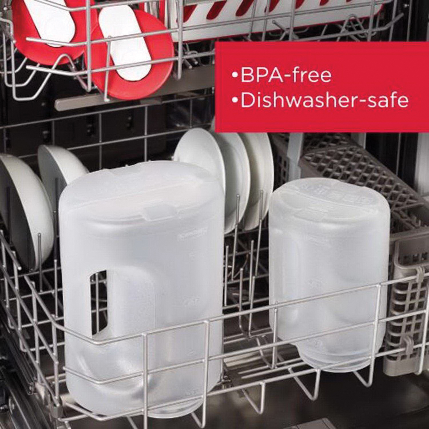 Rubbermaid Seal-N-Save 2185003 Mixing Bottle, 2 qt Capacity, Plastic, Clear/Red - 3