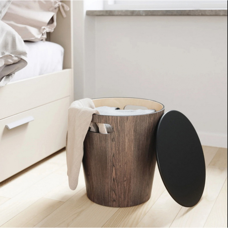 umbra Woodrow Series 1009760-048 Storage Stool, 16 in OAH, Geometric Seat, Black Seat - 2
