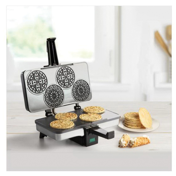 CucinaPro 220-03 Pizzelle Waffle Maker, 3-1/4 in Waffle, 4-Waffle, 750 W, Gray - 2