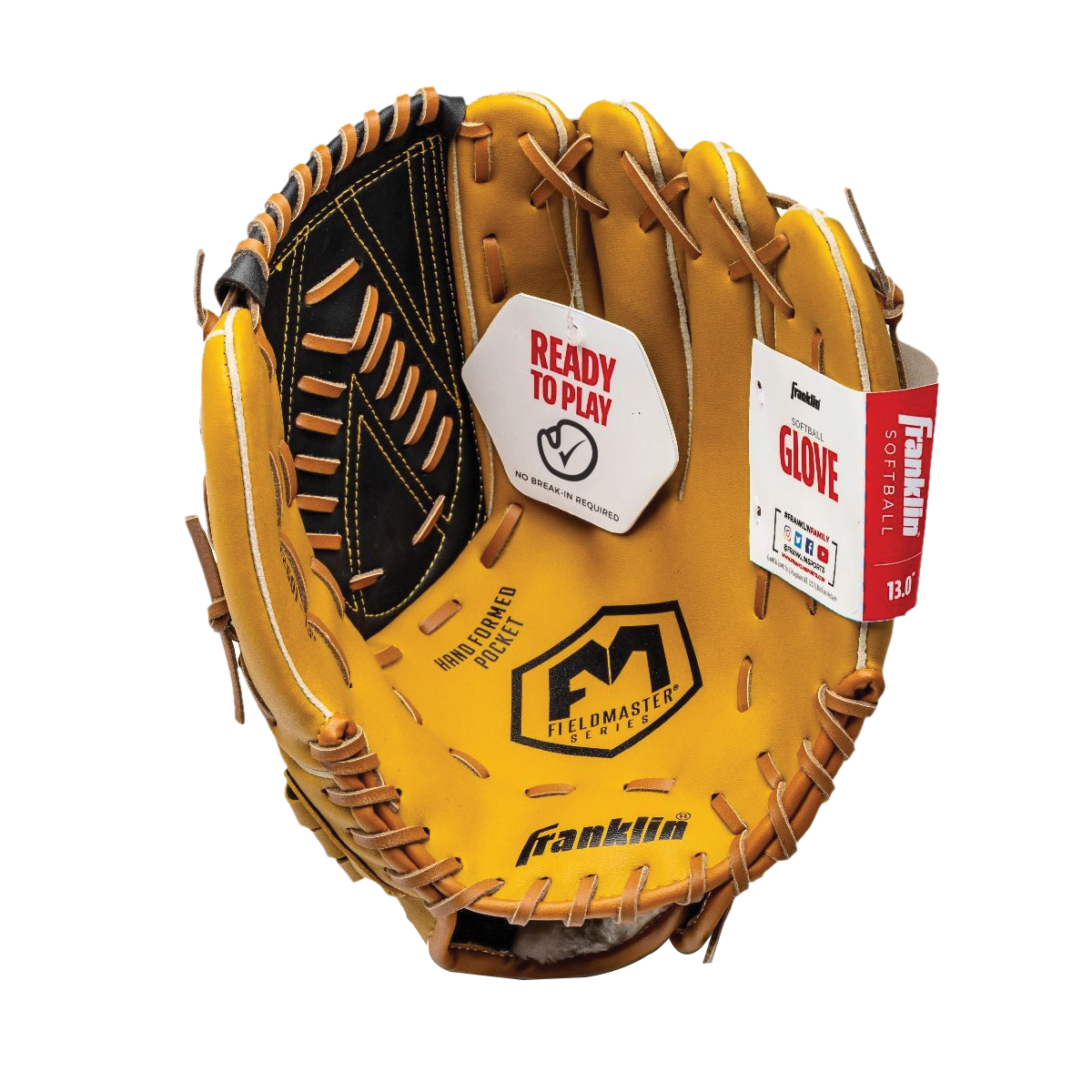 Franklin Sports 22601 Baseball Gloves, 13 in L, Leather, Black/Tan - 2