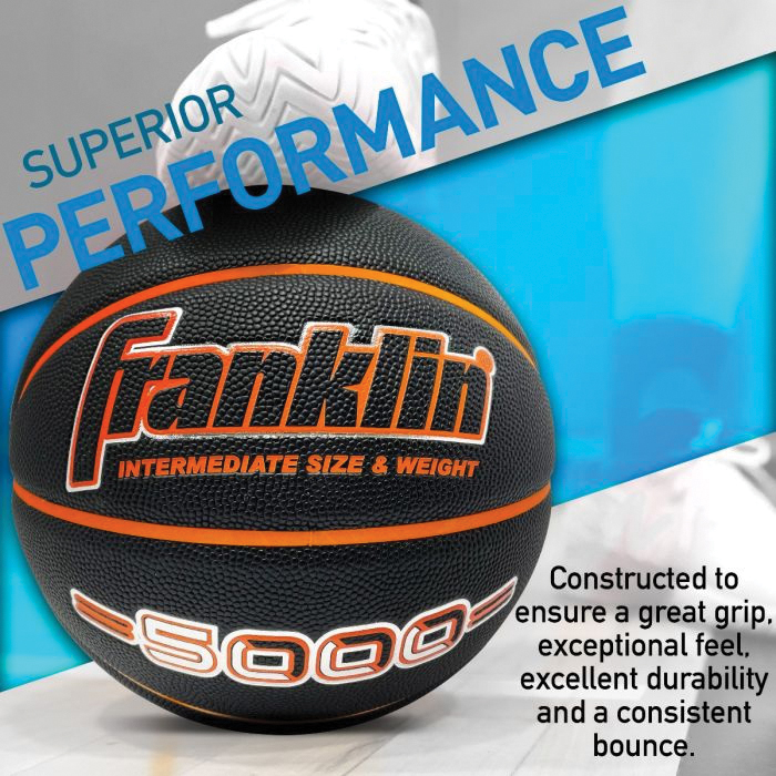 Franklin Sports 32048 Basketball, 28-1/2 in Dia, Rubber, Black/Orange - 5