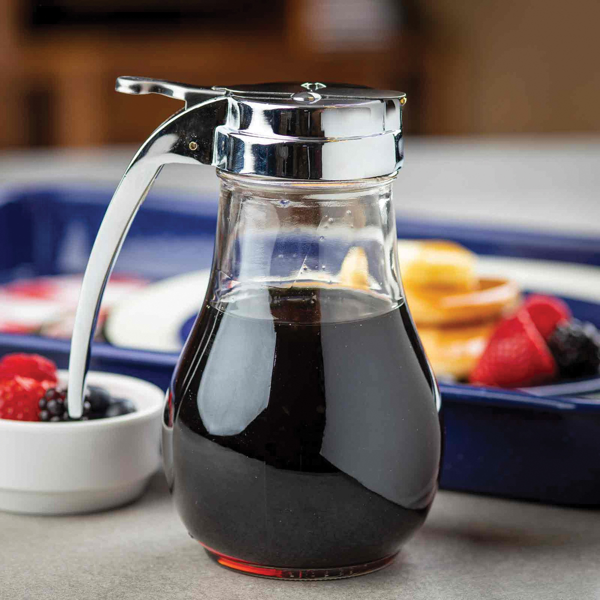 Tablecraft 414 Teardrop Syrup Dispenser With Top, 14 oz Capacity, Metal Lid - 4