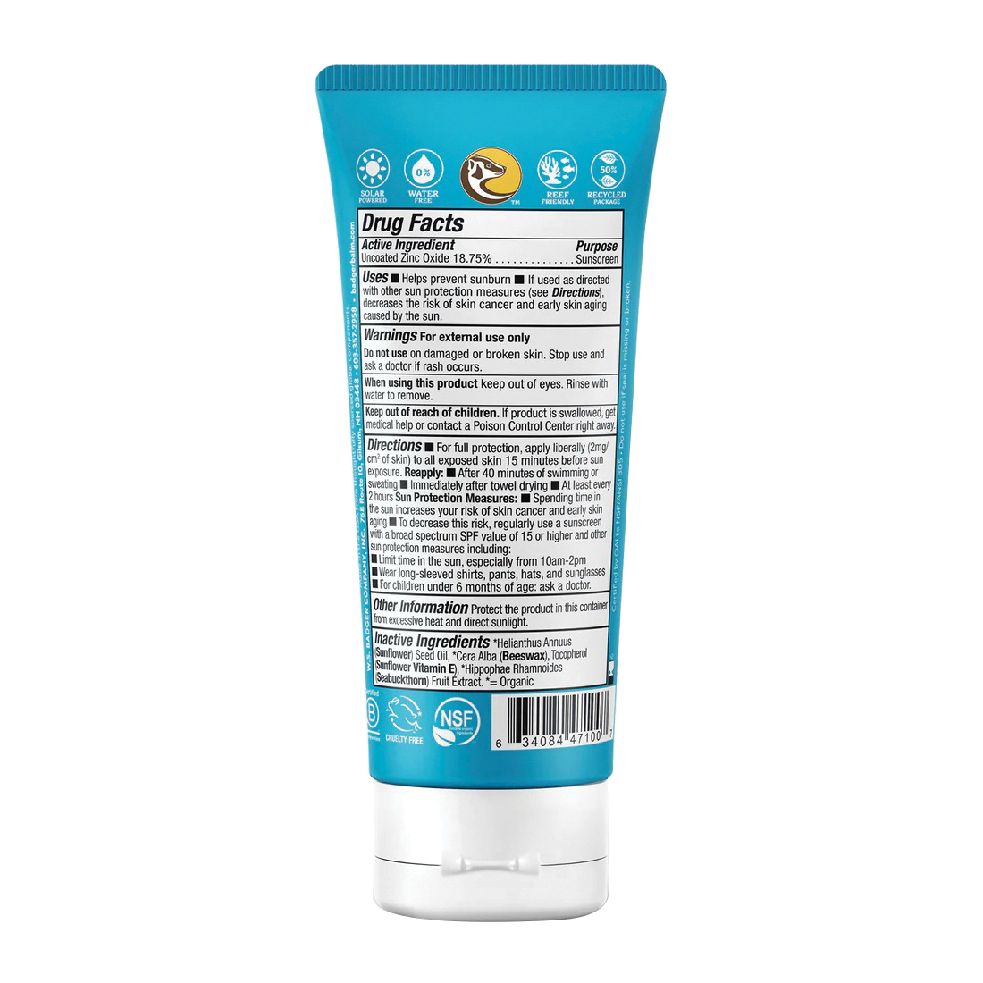 Badger 47100 Active Mineral Sunscreen, Cream, Clear, 2.9 fl-oz Tube - 2