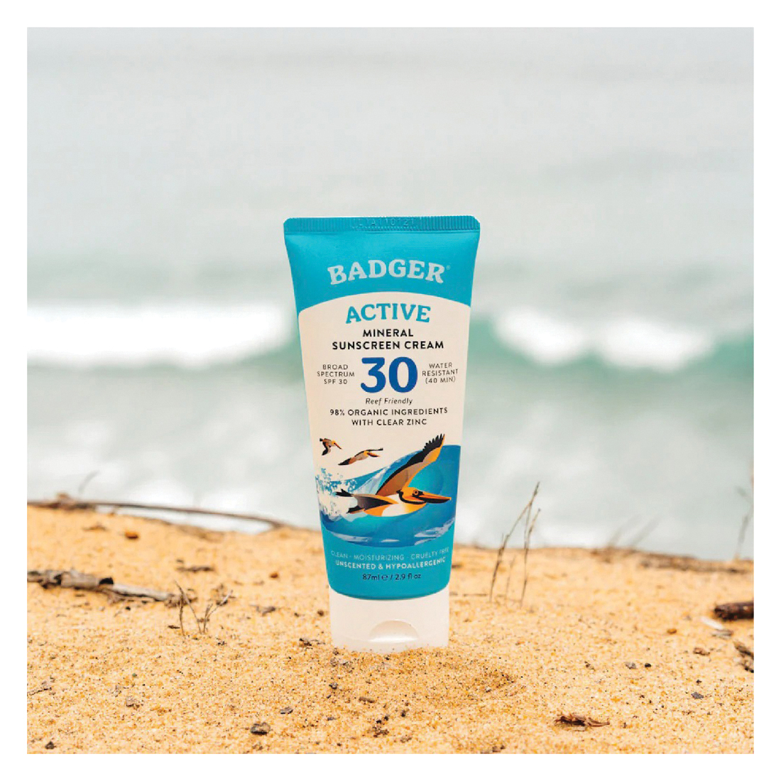 Badger 47100 Active Mineral Sunscreen, Cream, Clear, 2.9 fl-oz Tube - 5
