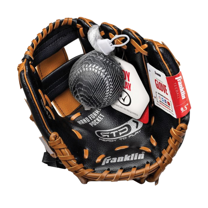 Franklin Sports 4809TBS Baseball Gloves with Ball, 9-1/2 in L, PVC, Black/Tan - 2