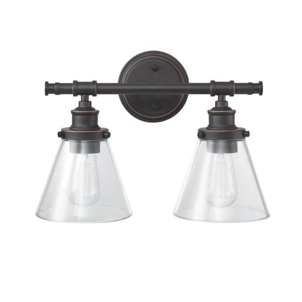 globe Parker Series 51444 Vanity Light, 120 V, 2-Lamp, LED Lamp, Metal Fixture, Brown Fixture - 2