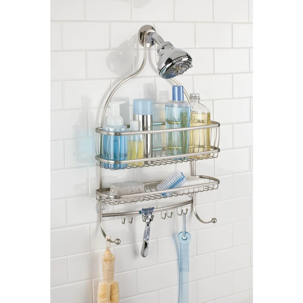 iDESIGN York Lyra Jumbo 62075 Shower Caddy, 16 in OAL, 4 in OAW, 2-Shelf, Steel, Silver, Satin Nickel - 2