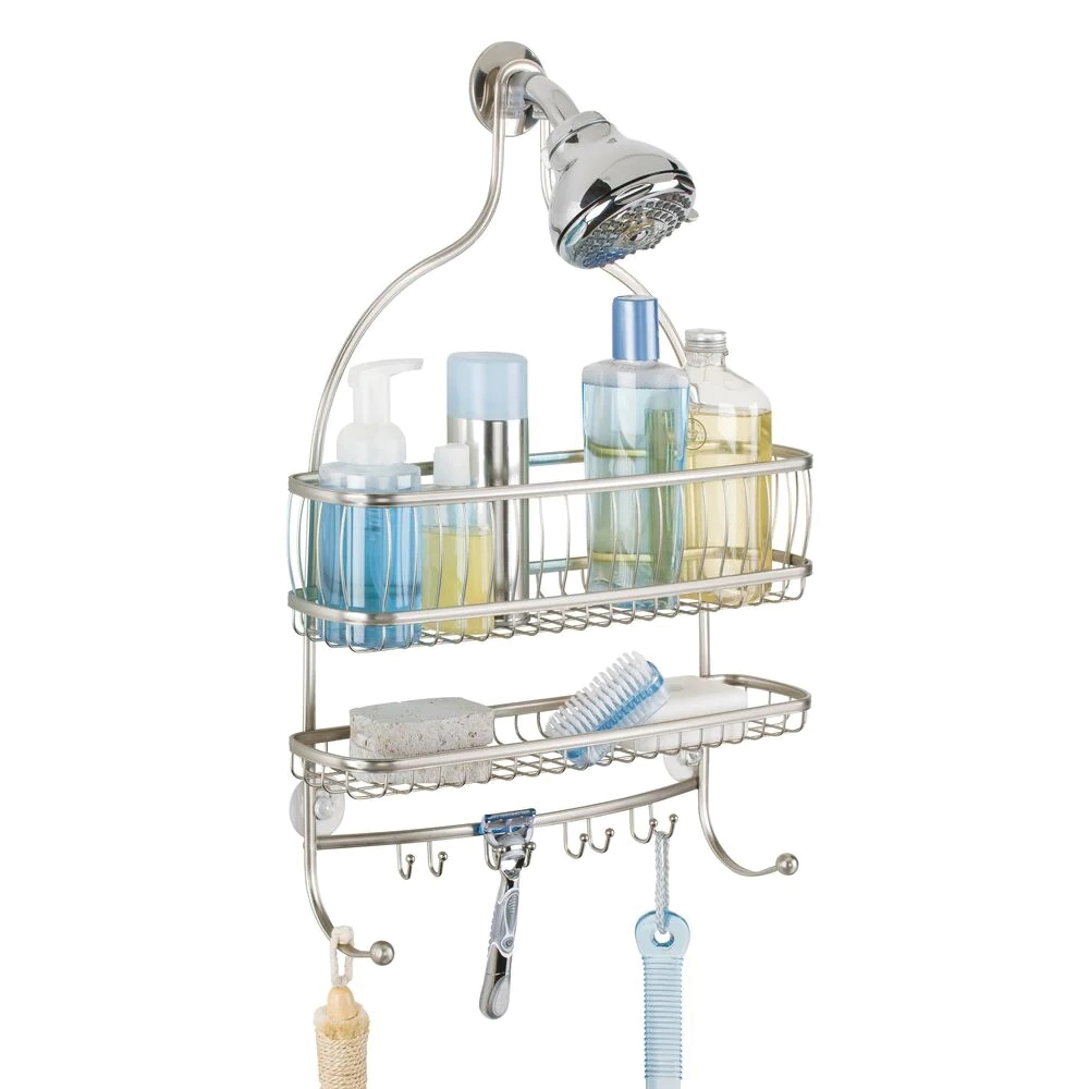 iDESIGN York Lyra Jumbo 62075 Shower Caddy, 16 in OAL, 4 in OAW, 2-Shelf, Steel, Silver, Satin Nickel - 3