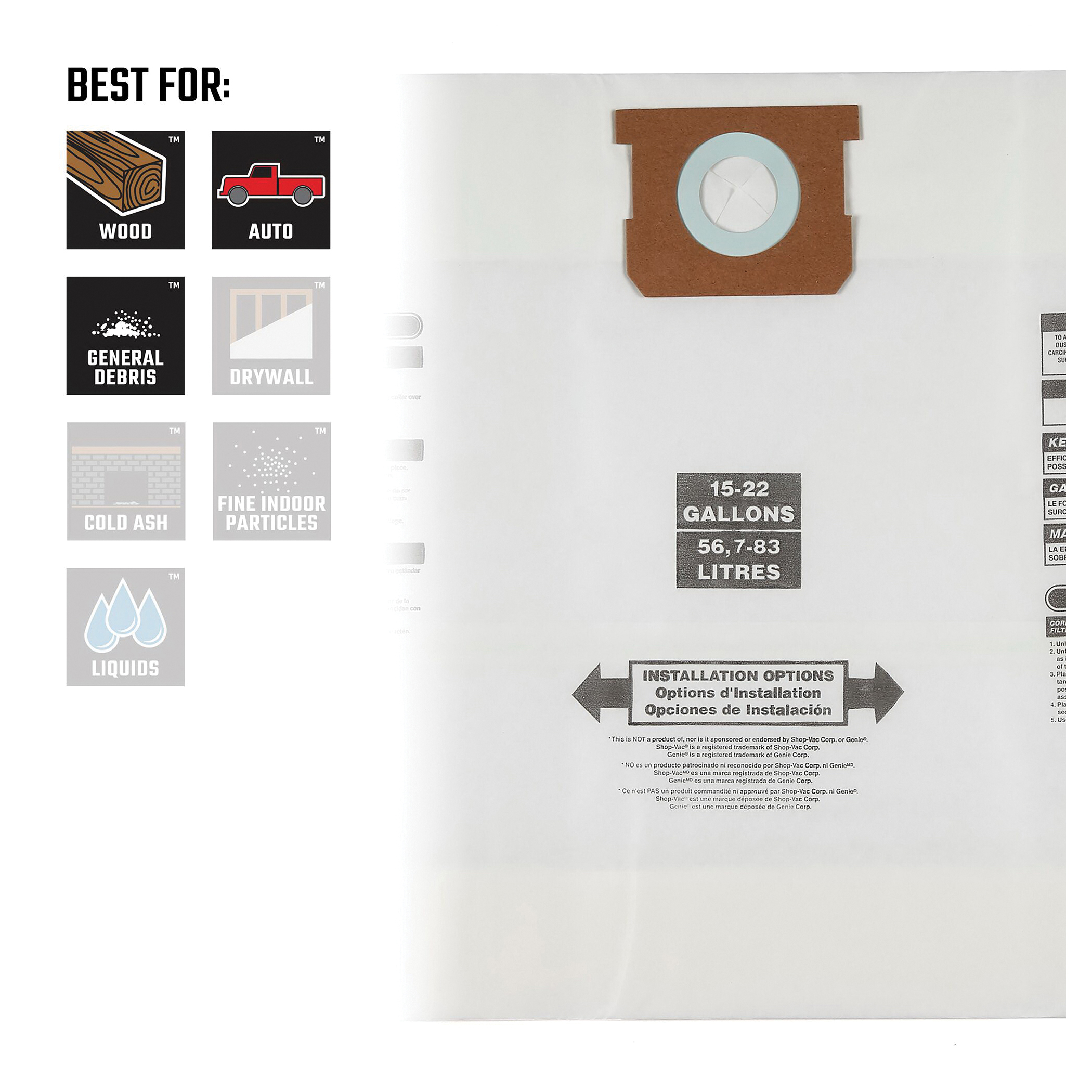 Craftsman CMXZVBE38772 Dust Collection Bag, 15 to 22 gal, 21 in L, 9-1/2 in W - 3