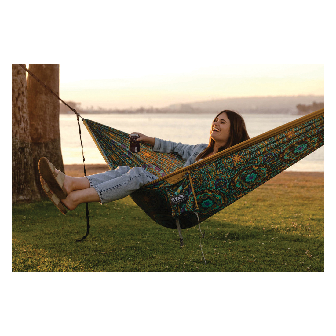 ENO DoubleNest DNP272 Hammock, 9 ft 6 in L, 6 ft 4 in W, 400 lb, Carabineer End, Aluminum/Nylon, Gold/Mantra - 4