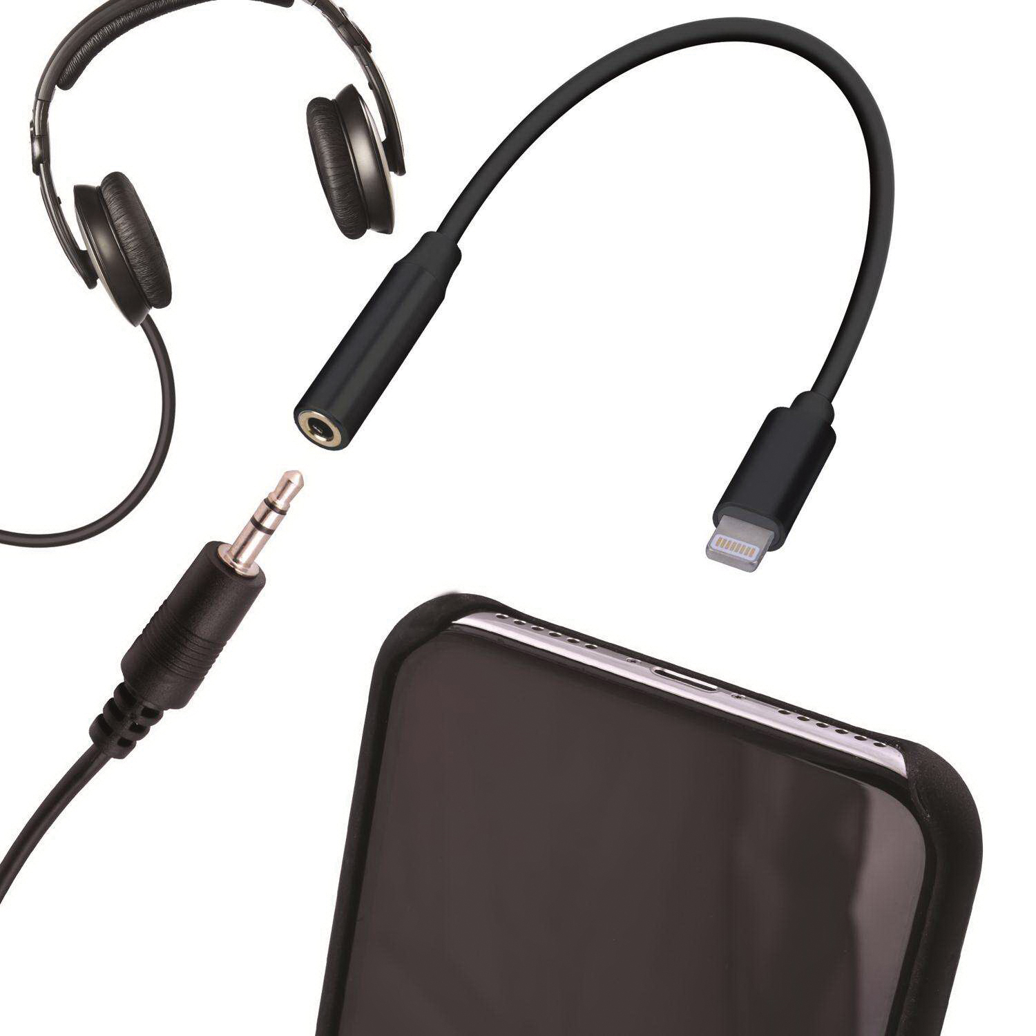 FabCordz FAB-1033 Audio Adapter, Lightning, Black, For: iPhone - 2