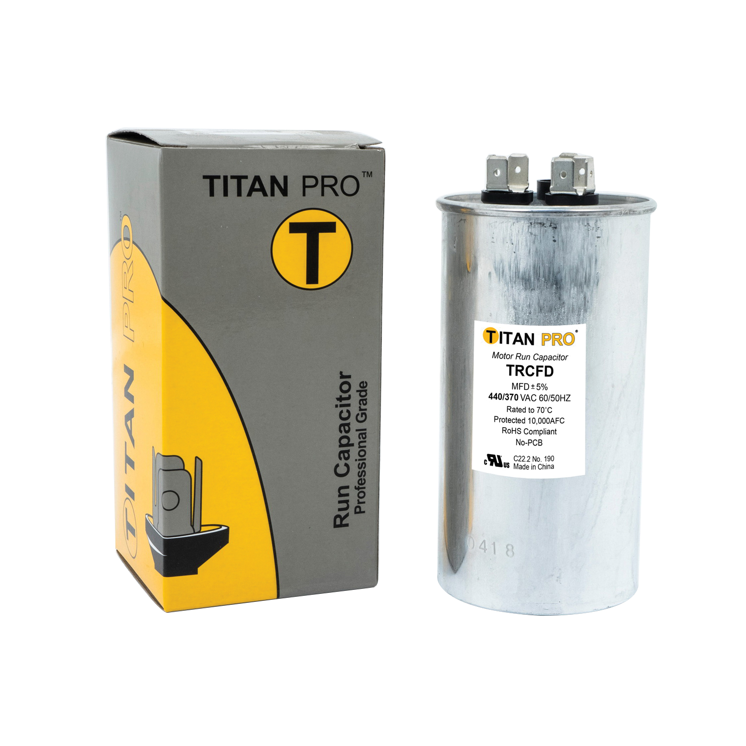 Titan Pro TRCFD555 Run Capacitor, 55+5 uF, 440/370 V, Standard Blade Terminal - 2
