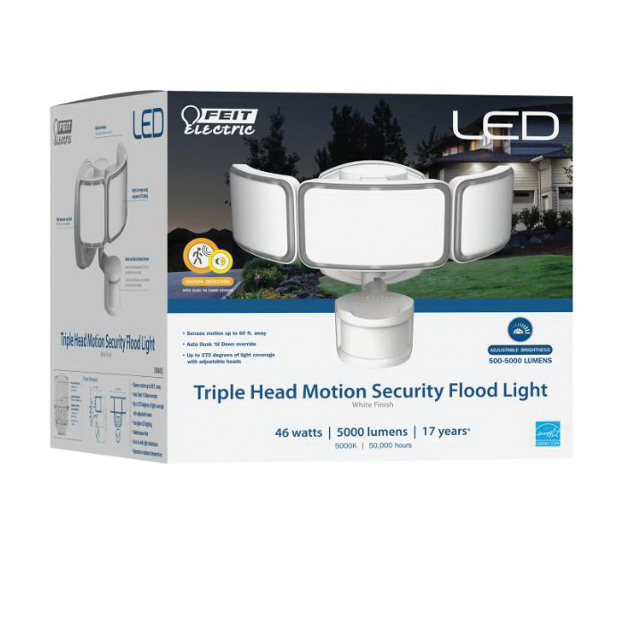 Feit Electric S10.5TFL/850/MOT/WH Triple-Head Motion Security Flood Light, 120 V, 46 W, LED Lamp, Daylight, 5000 Lumens - 2