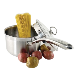 Chantal Induction 21 Steel Series SLIN35-P18 Saucepan with Pour Spout and Strainer, 2.5 qt, 8-1/2 in Dia - 2
