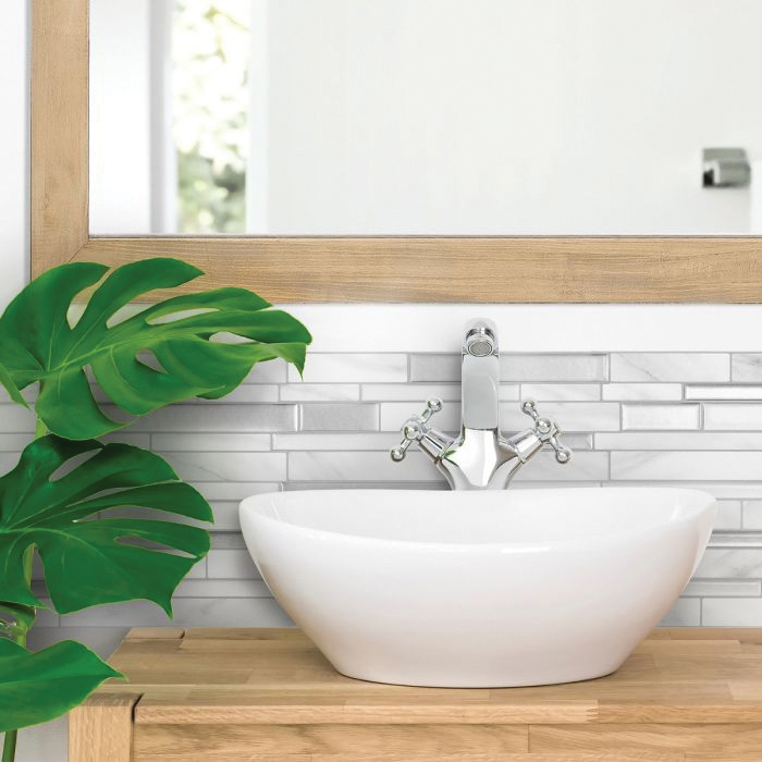 Smart Tiles SM1060-4 Milano Carrera Wall Tile, 9.63 in L, 11.55 in W, Interlocking Pattern, Vinyl, Gray - 2