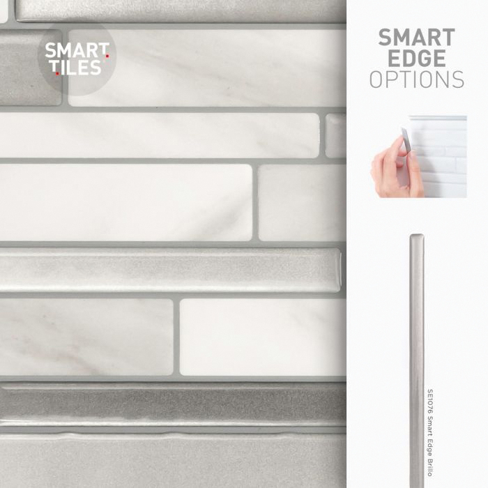 Smart Tiles SM1060-4 Milano Carrera Wall Tile, 9.63 in L, 11.55 in W, Interlocking Pattern, Vinyl, Gray - 4