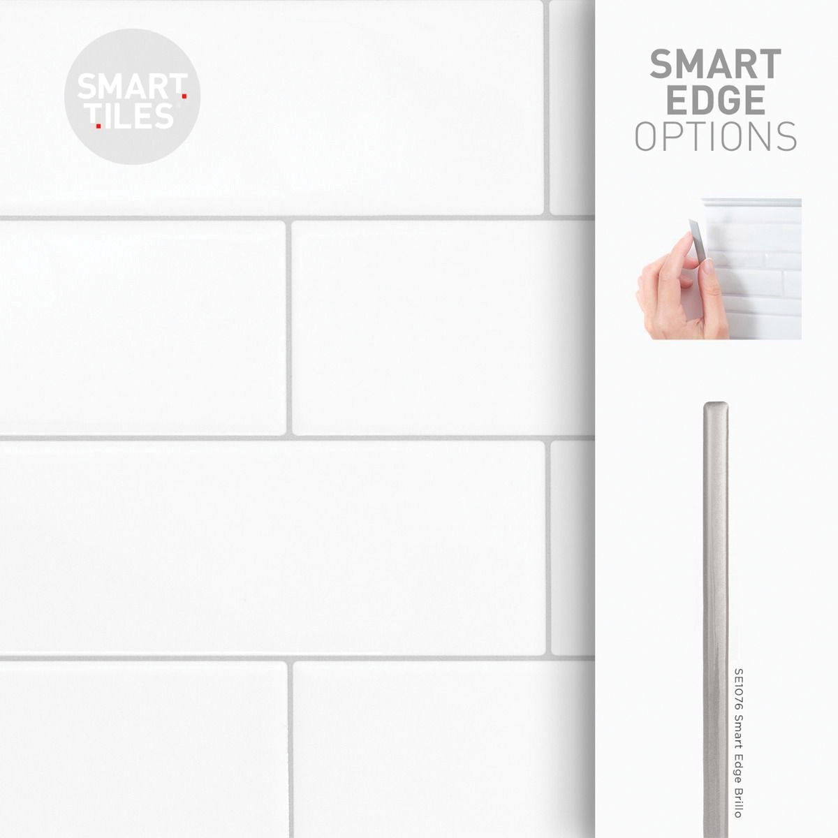 Smart Tiles SM1135G-02-QG Oslo Wall Tile, 10.88 in L, 22.56 in W, Straight Edge, Interlocking Pattern, Vinyl, White - 4