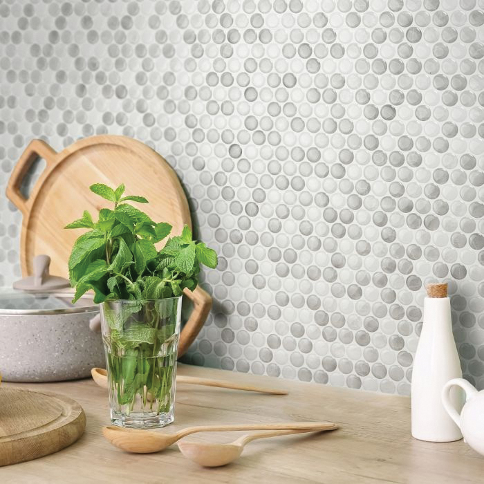 Smart Tiles SM1188G-04-QG Penny Roccia Wall Tile, 9 in L, 9 in W, Straight Edge, Interlocking Pattern, Vinyl, Gray - 2