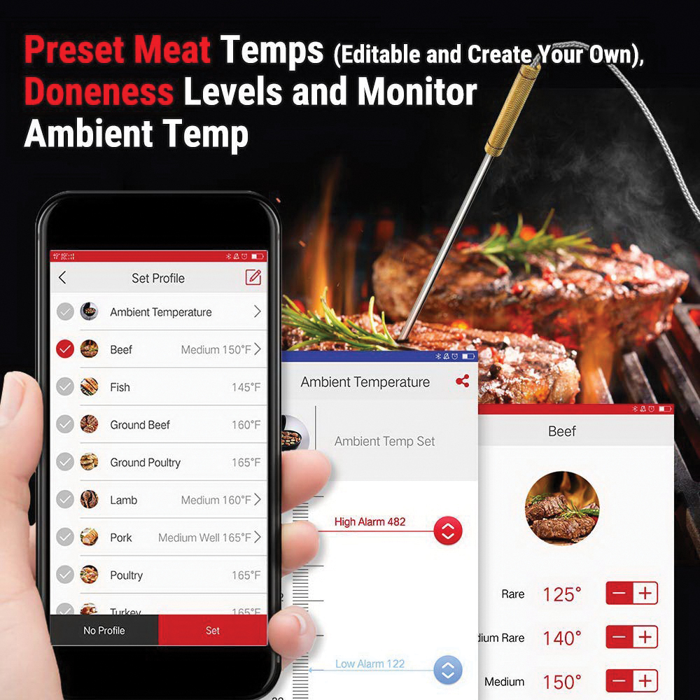 ThermoPro TP25W Meat Thermometer, 500 ft, LCD Display, NTC Sensor, 8-1/2 in L Probe, Stainless Steel Probe Material - 2