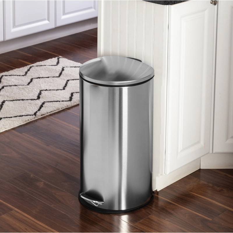 Honey-Can-Do TRS-09331 Semi-Round Trash Can, 30 L, Stainless Steel, Silver, Lid - 5