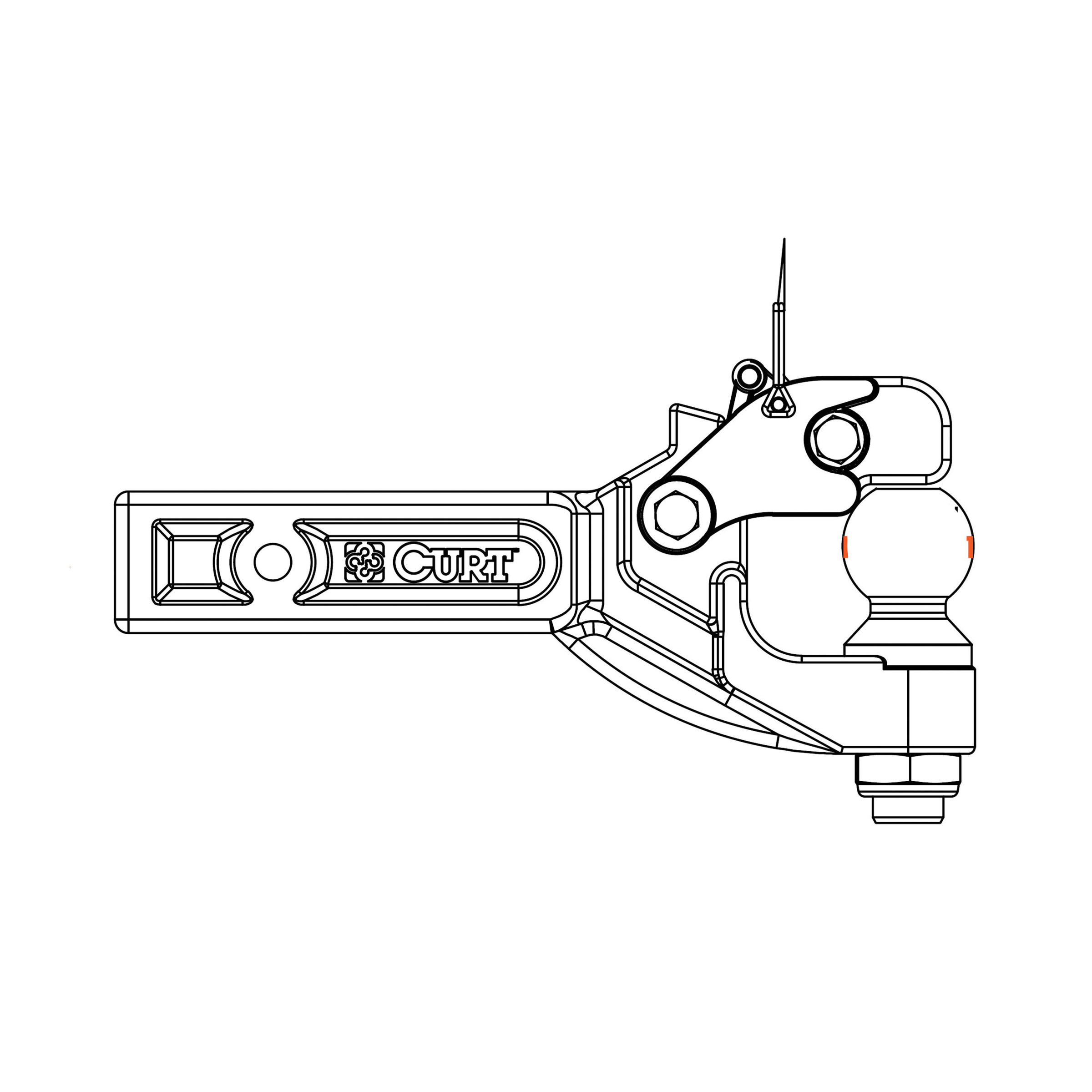 Curt 48012 Receiver-Mount Ball and Pintle Hitch, Class 5 Hitch, 3 in Dia Hitch Ball, Steel, Powder-Coated - 2