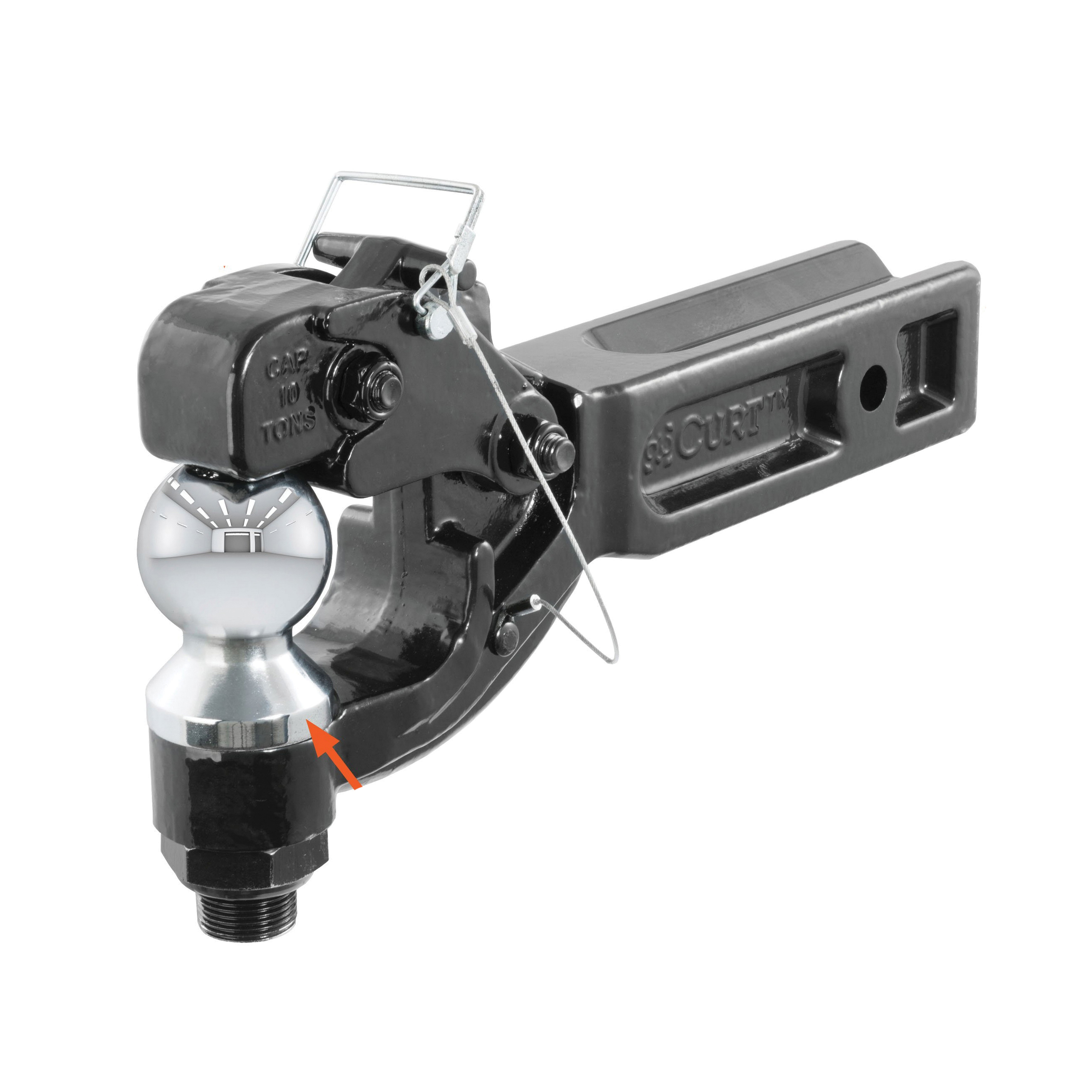 Curt 48012 Receiver-Mount Ball and Pintle Hitch, Class 5 Hitch, 3 in Dia Hitch Ball, Steel, Powder-Coated - 3