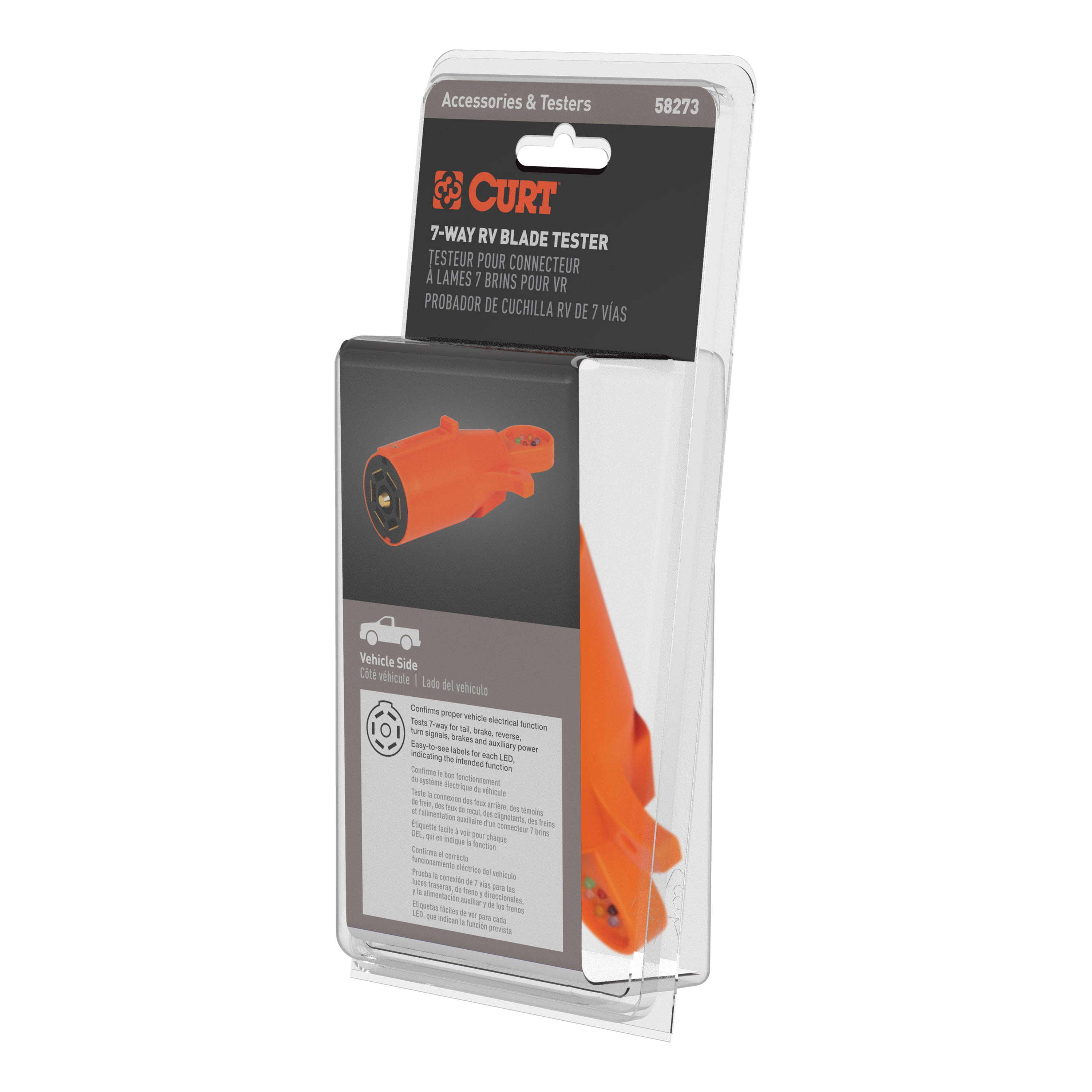 Curt 58273 7-Way RV Blade Connector Tester, LED Display, Orange - 2