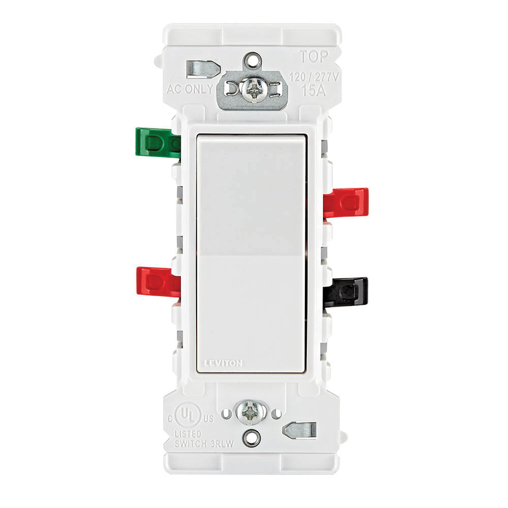 Decora Edge Series E5603-0SW Residential-Grade 3-Way Rocker Switch, 15 A, 120/277 VAC, Side Lever Terminal, White - 2