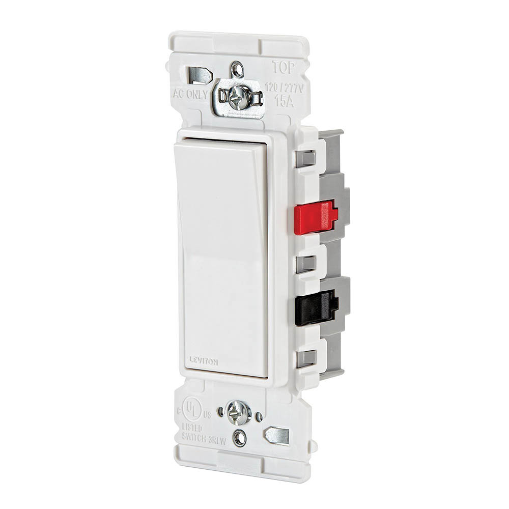 Decora Edge Series E5603-0SW Residential-Grade 3-Way Rocker Switch, 15 A, 120/277 VAC, Side Lever Terminal, White - 5