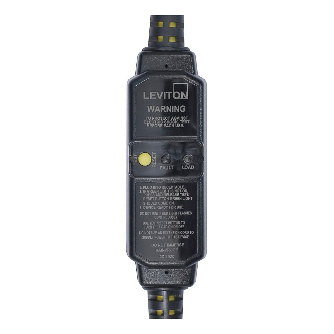 Leviton GSCA1-02C Automatic Reset GFCI Cord Set, 2 ft L, 15 A, 120 VAC, Black - 1