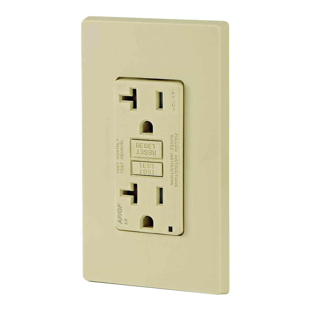 SmartlockPro AGTR2-I Receptacle/Outlet, 125 VAC, 20 A, NEMA: NEMA 5-20R, AFCI/GFCI Socket, Back, Side Wiring, Ivory - 2