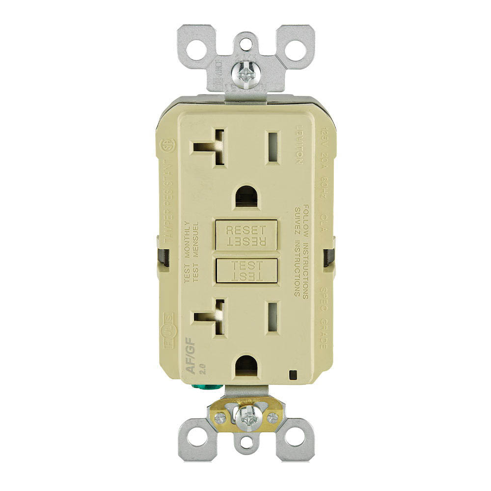 SmartlockPro AGTR2-I Receptacle/Outlet, 125 VAC, 20 A, NEMA: NEMA 5-20R, AFCI/GFCI Socket, Back, Side Wiring, Ivory - 3