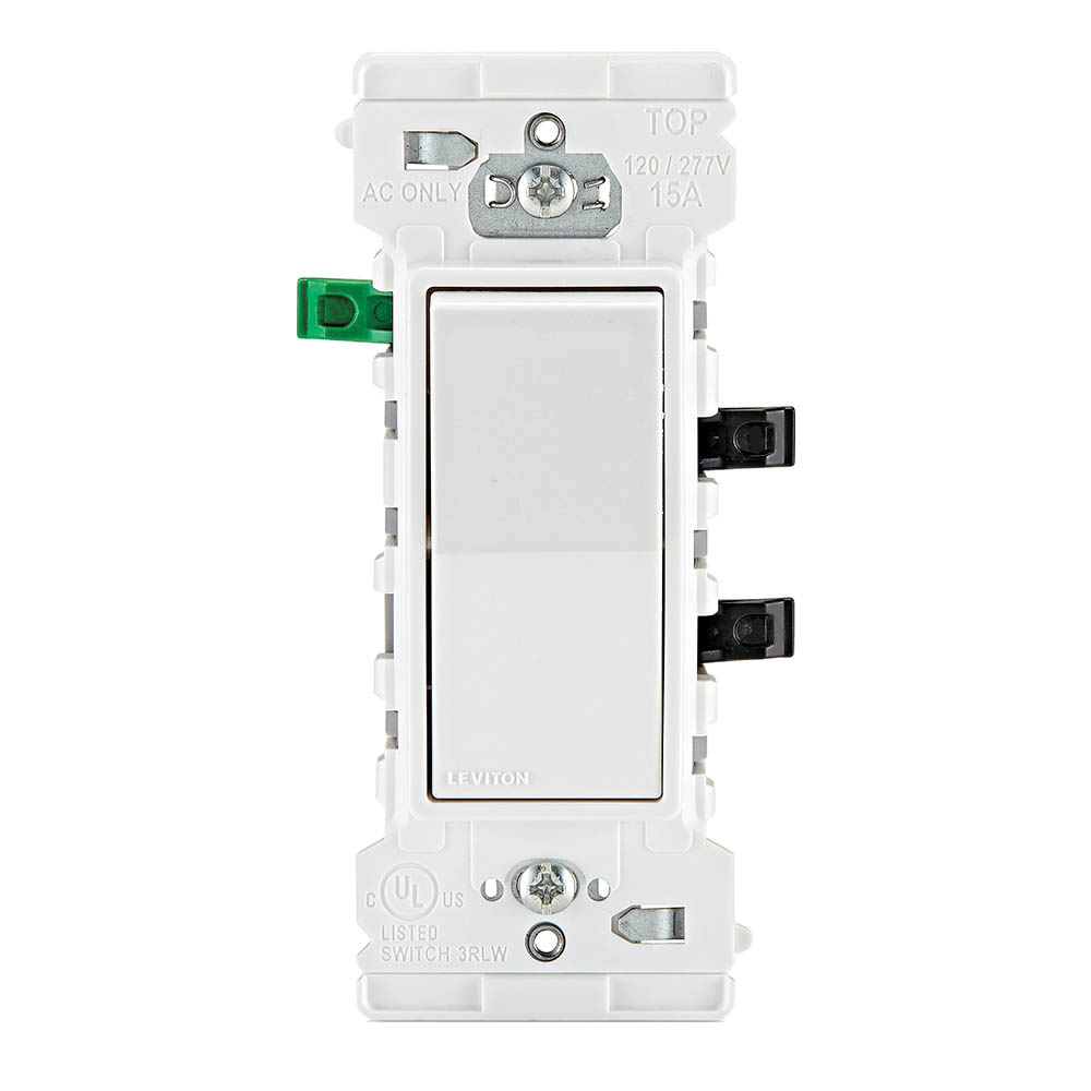 Decora Edge Series E5601-0MW Residential-Grade Rocker Switch, 15 A, 120/277 VAC, Side Lever Terminal, White - 2