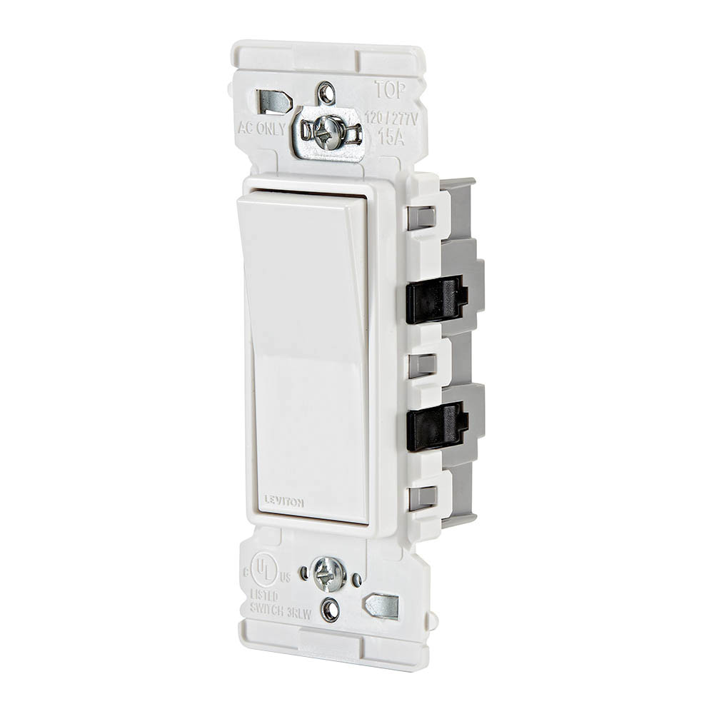 Decora Edge Series E5601-0MW Residential-Grade Rocker Switch, 15 A, 120/277 VAC, Side Lever Terminal, White - 5