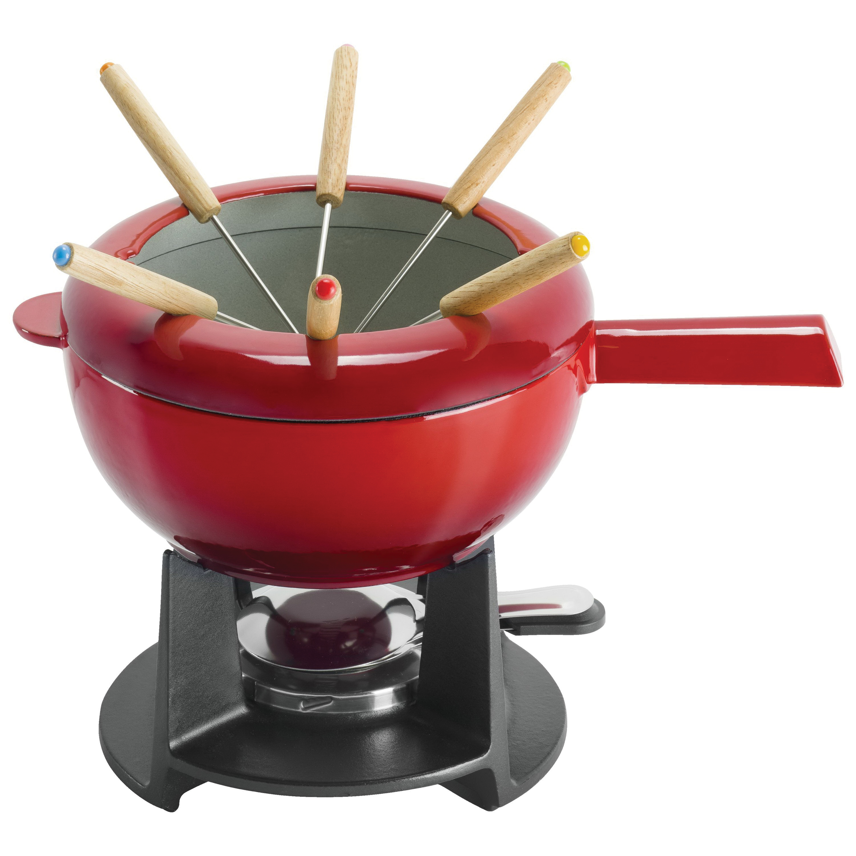 Zwilling 1003156 Fondue Set, 1.9 qt, 7.87 in Top x 5.08 in Bottom Dia, 8.27 in H, Cast Iron, Cherry, 10-Piece - 2