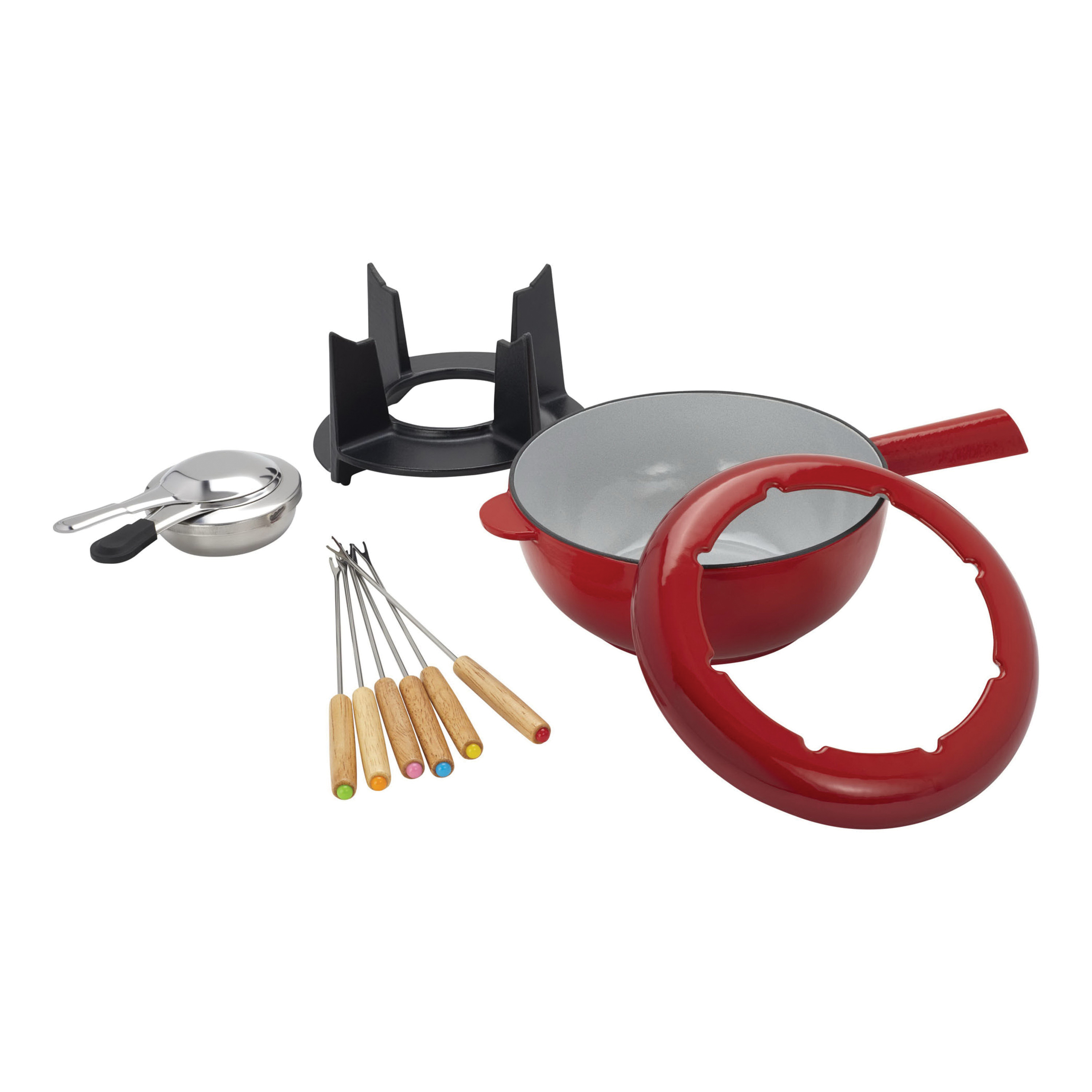 Zwilling 1003156 Fondue Set, 1.9 qt, 7.87 in Top x 5.08 in Bottom Dia, 8.27 in H, Cast Iron, Cherry, 10-Piece - 5