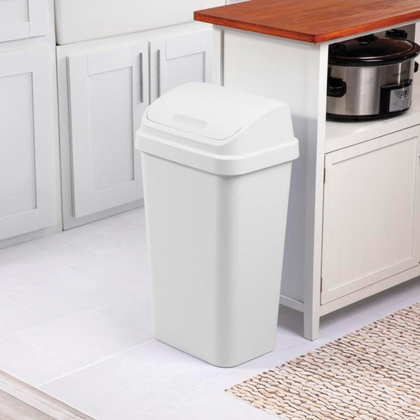Sterilite 1089 Series 10898004 Swing Top Wastebasket, 13 gal, Plastic, White, Textured, 13-1/2 in W, 17-1/4 in D - 2
