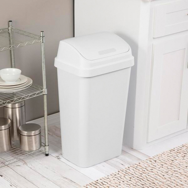 Sterilite 1089 Series 10898004 Swing Top Wastebasket, 13 gal, Plastic, White, Textured, 13-1/2 in W, 17-1/4 in D - 3