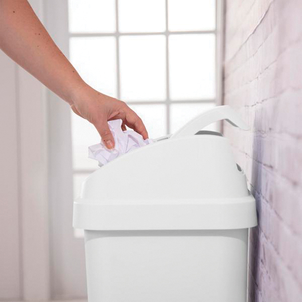 Sterilite 1089 Series 10898004 Swing Top Wastebasket, 13 gal, Plastic, White, Textured, 13-1/2 in W, 17-1/4 in D - 4