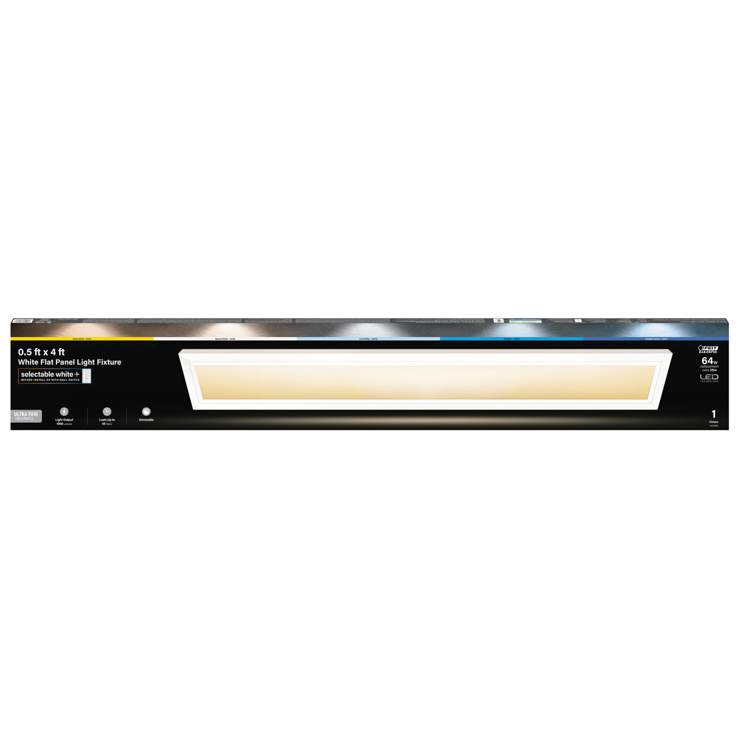Feit Electric FP0.5X4/6WY/WH Edge-Lit Flat Panel Flush Mount Light, 120 V, LED Lamp, 1900 Lumens, Aluminum Fixture - 2