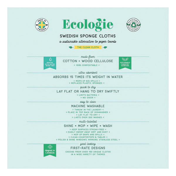 Ecologie by Danica 2000215 Butterflies Swedish Sponge Cloth, 8 in L, 6-1/2 in W, Cellulose/Cotton - 2