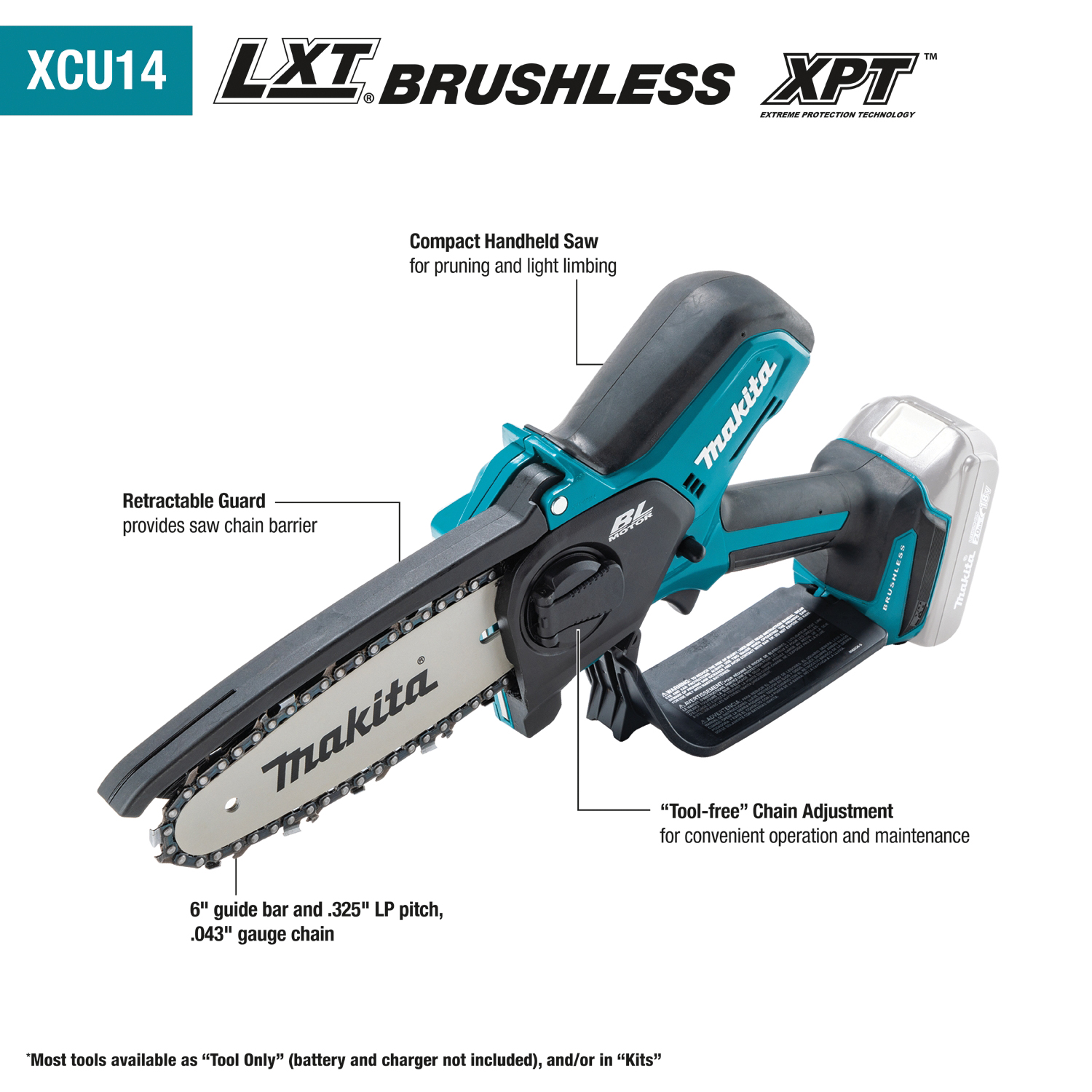 Makita XCU14Z Pruning Saw, 18 V, 6 in Blade, 16 in OAL - 2
