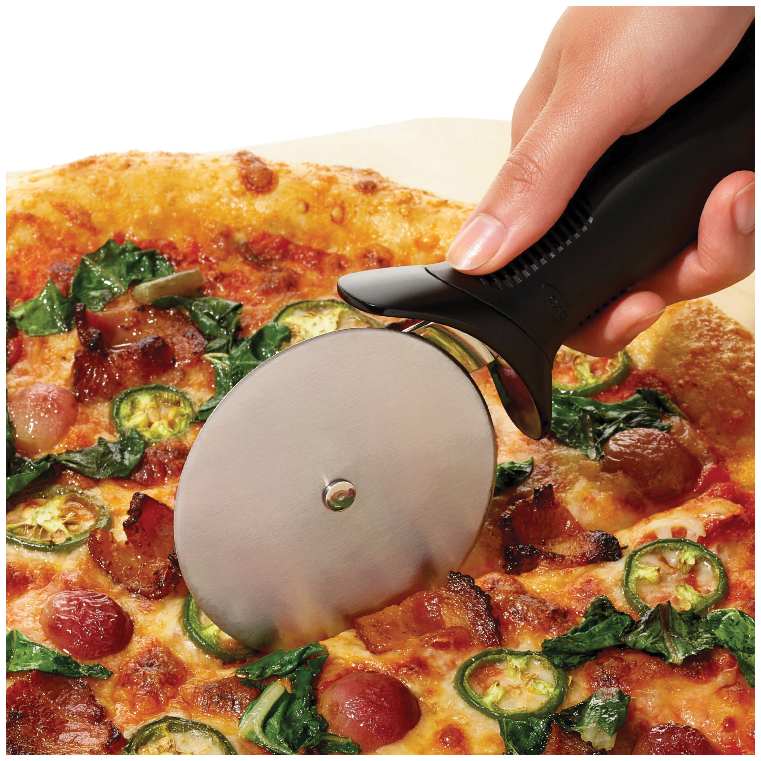 Good Grips 11300900 Pizza Wheel, Stainless Steel Blade, Non-Slip Grip Handle, Dishwasher Safe - 3