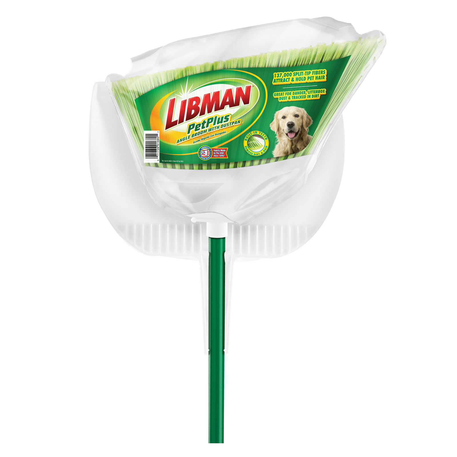 Libman PETPLUS Series 1680 Angle Broom, 9-1/2 in Sweep Face, 6 in L Trim, Fiber Bristle, Steel - 2