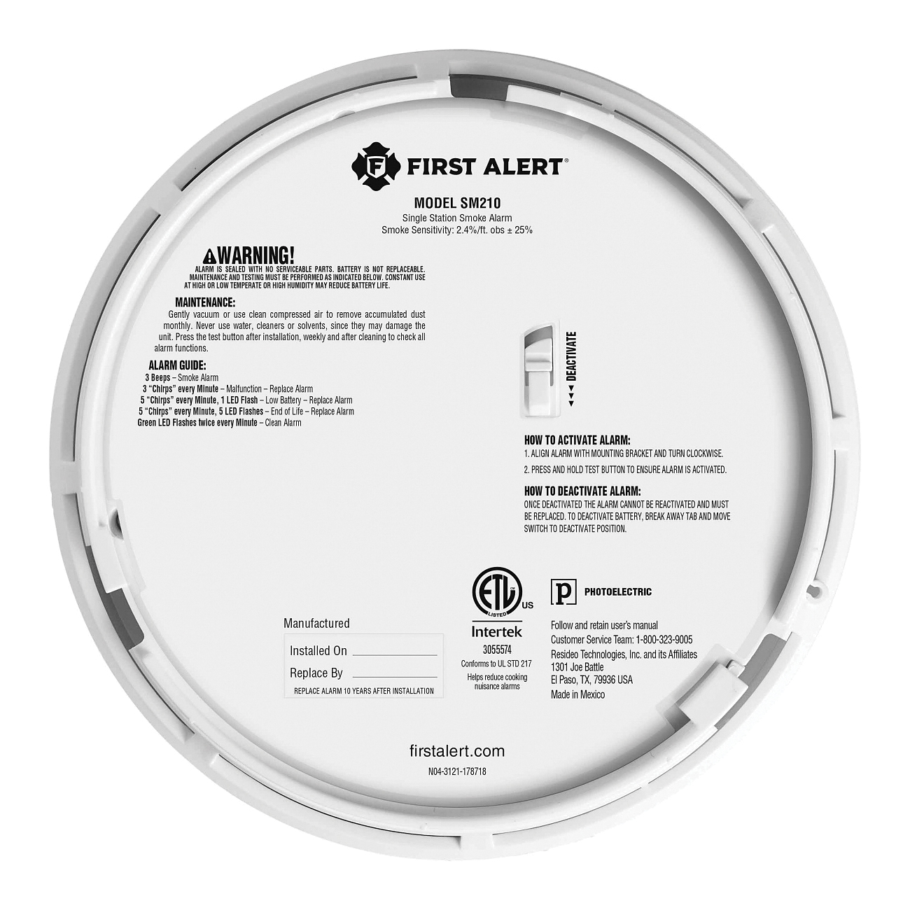 First Alert 1046731 Smoke Alarm with Slim Profile Design, Photoelectric Sensor, White - 4